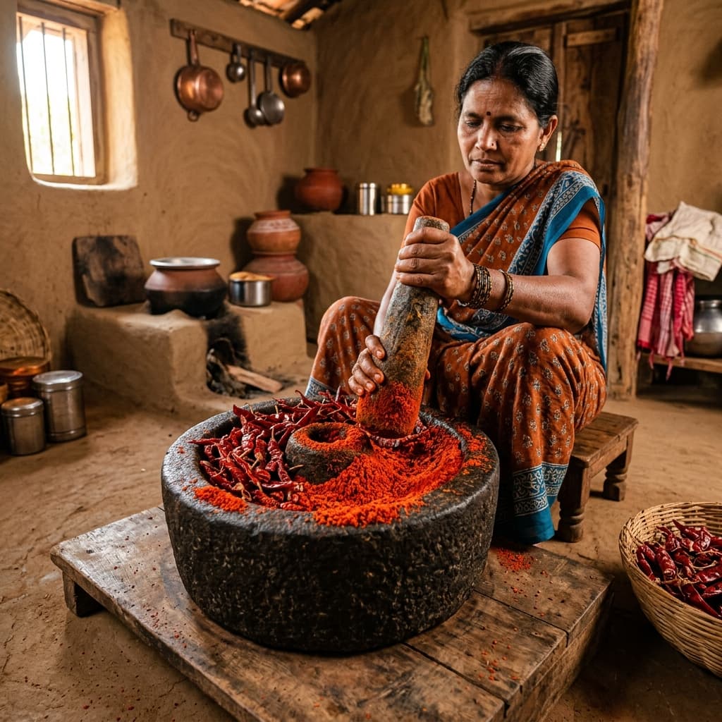 Traditional Indian stone grinder